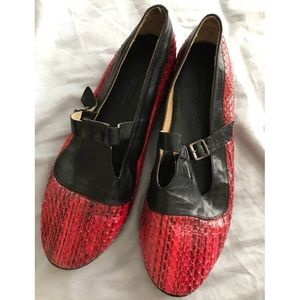 Kudeta Red & Black Italian Leather/Snakeskin Flats